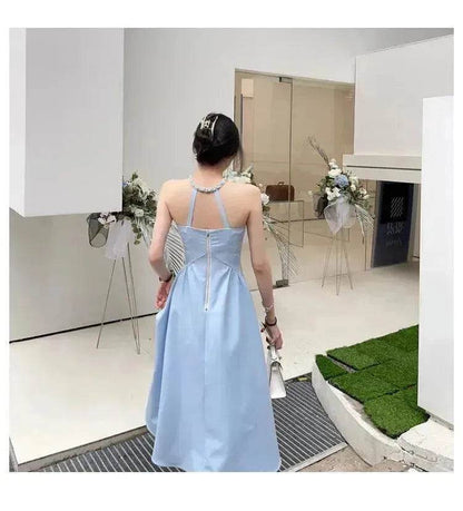 Women Evening Party Dress Diamond Halterneck Charming Sleeveless long Dress  for Elegant Chic ladies - www.Shopthatapp.com