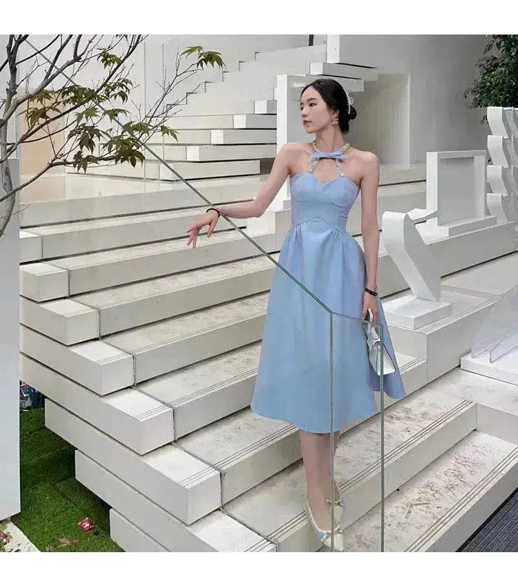 Women Evening Party Dress Diamond Halterneck Charming Sleeveless long Dress  for Elegant Chic ladies - www.Shopthatapp.com