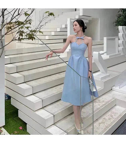 Women Evening Party Dress Diamond Halterneck Charming Sleeveless long Dress  for Elegant Chic ladies - www.Shopthatapp.com