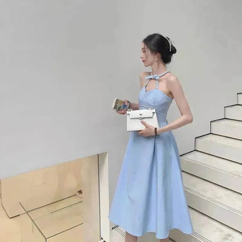Women Evening Party Dress Diamond Halterneck Charming Sleeveless long Dress  for Elegant Chic ladies - www.Shopthatapp.com