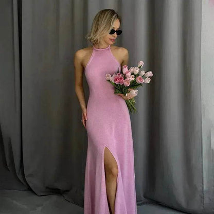 Women Fashion Halter Split Sleeveless Charming Slim Fit Dress - www.Shopthatapp.com