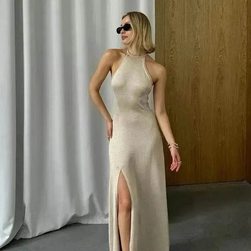 Women Fashion Halter Split Sleeveless Charming Slim Fit Dress - www.Shopthatapp.com
