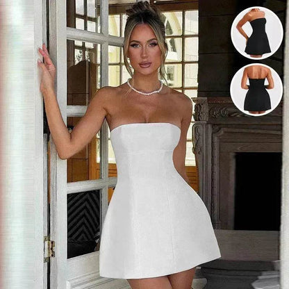 Women Fashion Tube Dress Summer Solid Color Backless Slim Short Party Dress - www.Shopthatapp.com