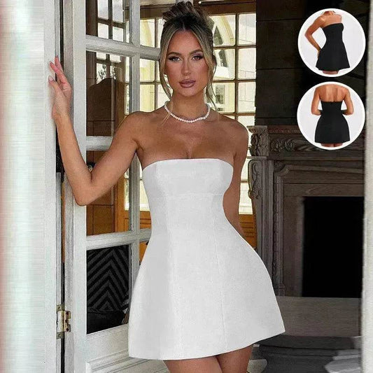 Women Fashion Tube Dress Summer Solid Color Backless Slim Short Party Dress - www.Shopthatapp.com