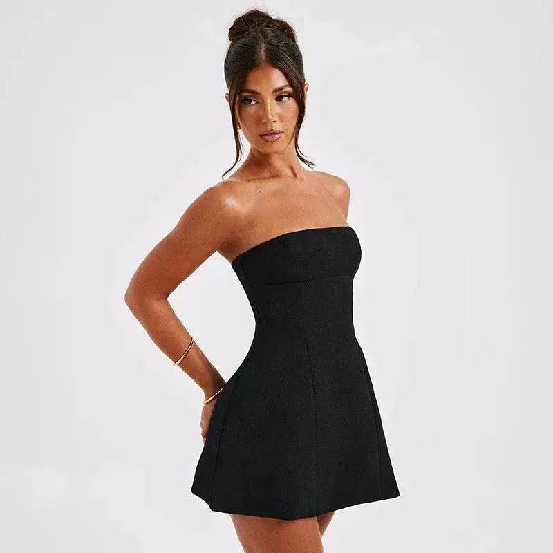 Women Fashion Tube Dress Summer Solid Color Backless Slim Short Party Dress - www.Shopthatapp.com