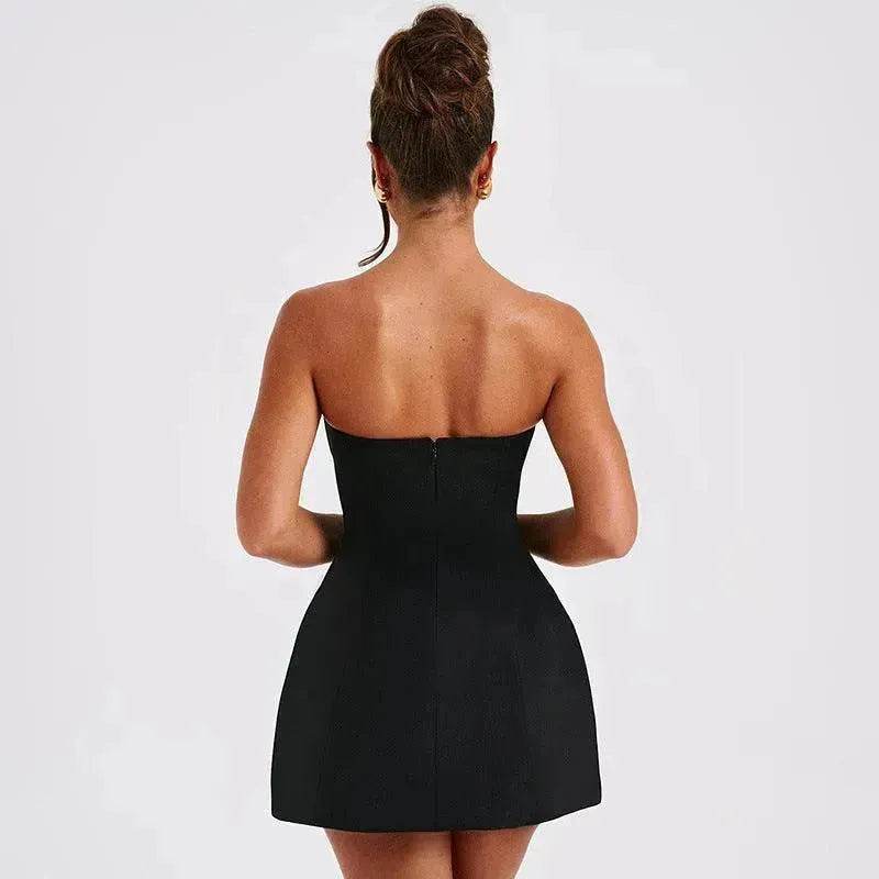 Women Fashion Tube Dress Summer Solid Color Backless Slim Short Party Dress - www.Shopthatapp.com