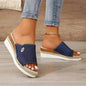 Women Fashionable Denim Canvas Summer Outdoor Hemp High Heel Slippers - www.Shopthatapp.com