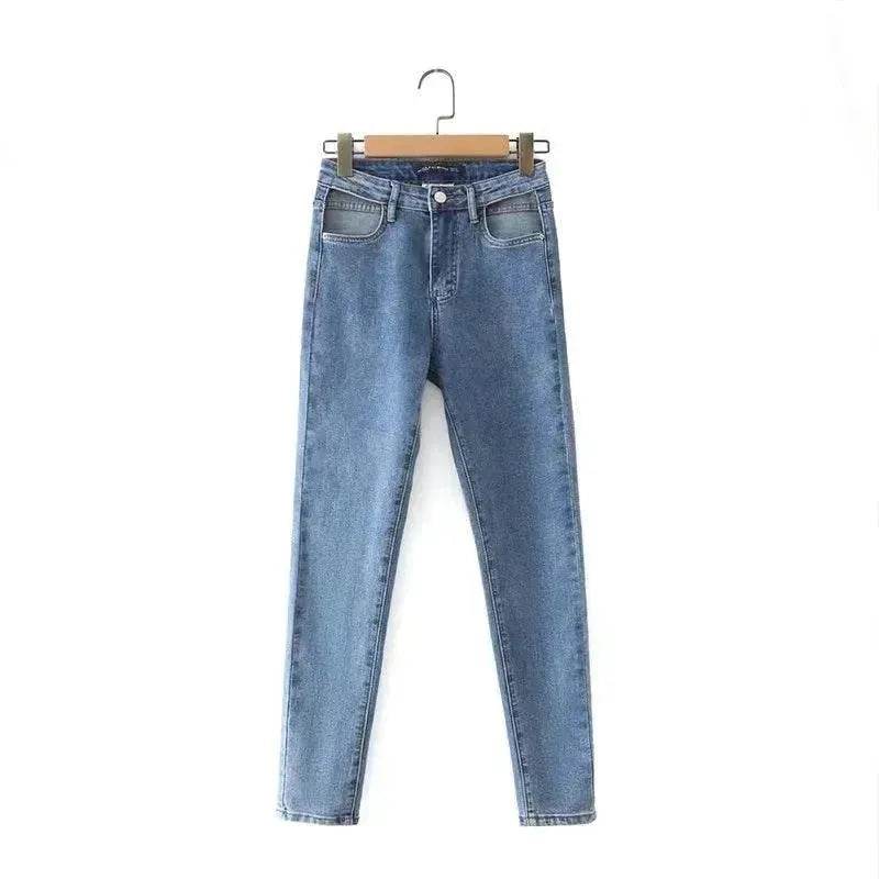 Women High Waist Loose Fit Blue Wash Casual Denim Trousers - www.Shopthatapp.com