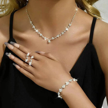 Women Jewelry Set Necklace Bracelet Earring Three Piece Silver Set - www.Shopthatapp.com
