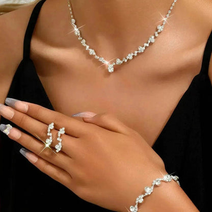 Women Jewelry Set Necklace Bracelet Earring Three Piece Silver Set - www.Shopthatapp.com