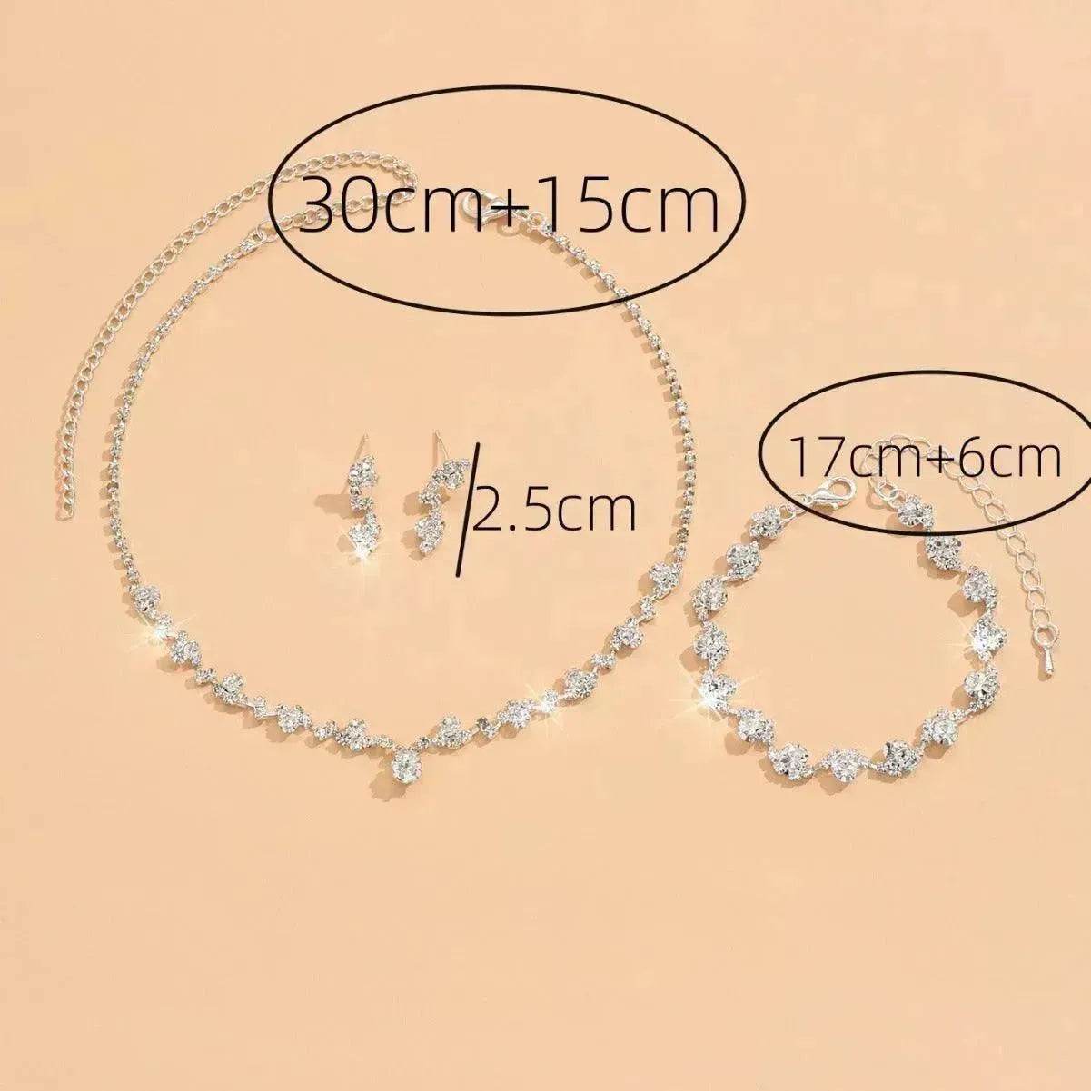 Women Jewelry Set Necklace Bracelet Earring Three Piece Silver Set - www.Shopthatapp.com