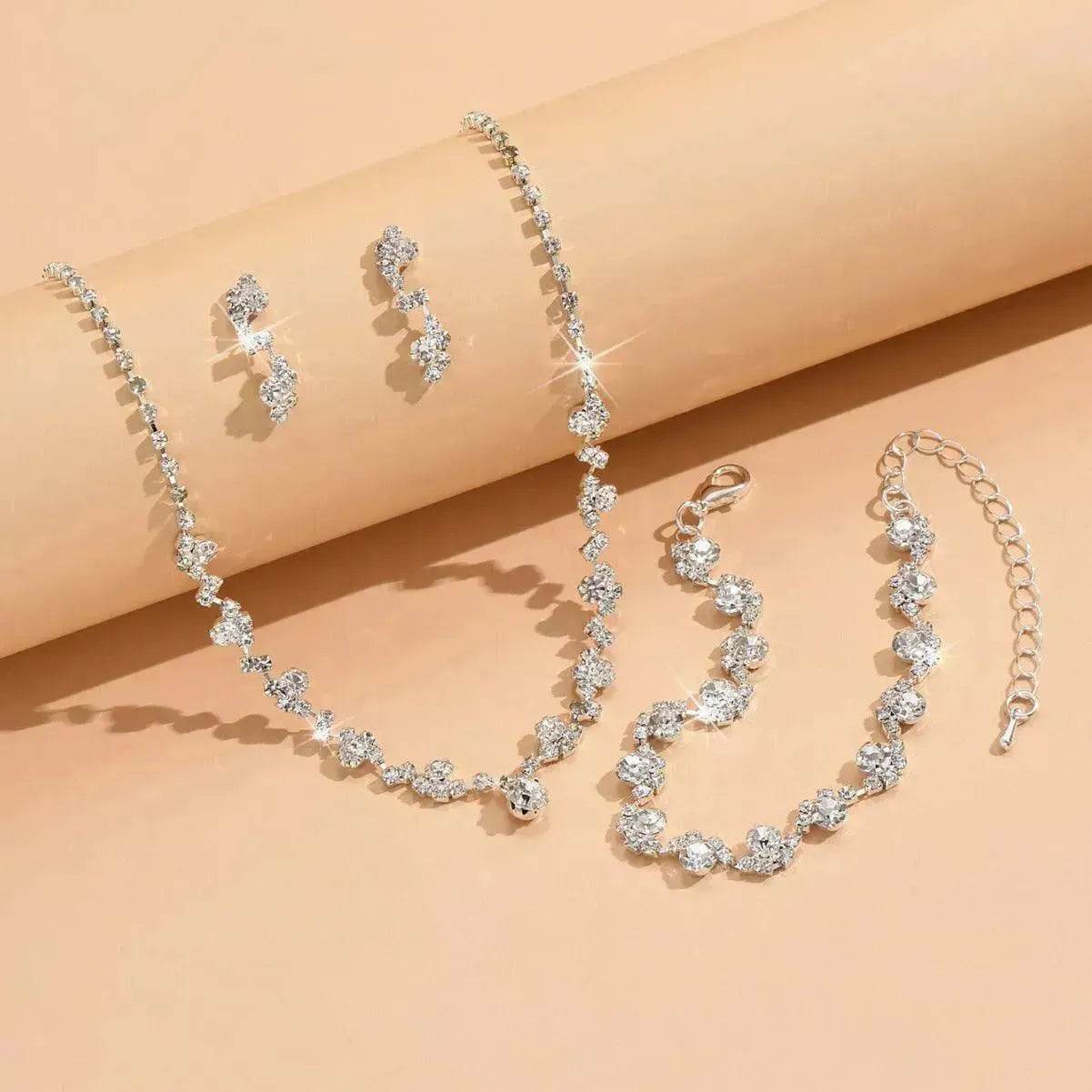 Women Jewelry Set Necklace Bracelet Earring Three Piece Silver Set - www.Shopthatapp.com