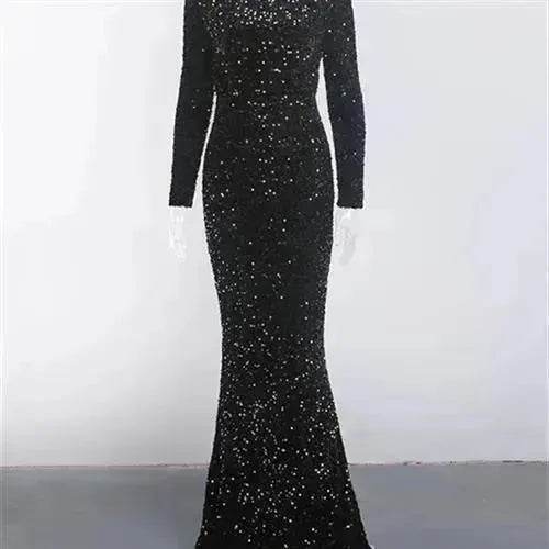 Women Modest Stretch Sequin Royal Blue Evening Prom Gown Party - www.Shopthatapp.com