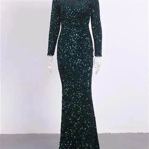 Women Modest Stretch Sequin Royal Blue Evening Prom Gown Party - www.Shopthatapp.com