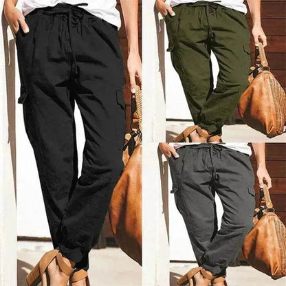 Women Pants Sweatpants Pockets Elastic Waist Jogger Pants Lounge Trousers - www.Shopthatapp.com