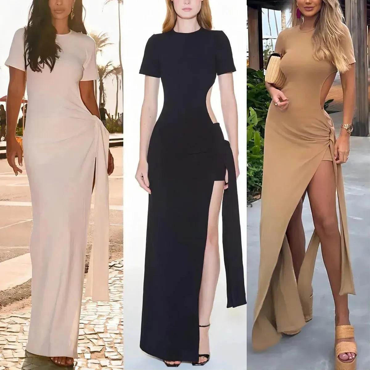Women's Backless Lace Up Slim Fit Slit Dress - www.Shopthatapp.com