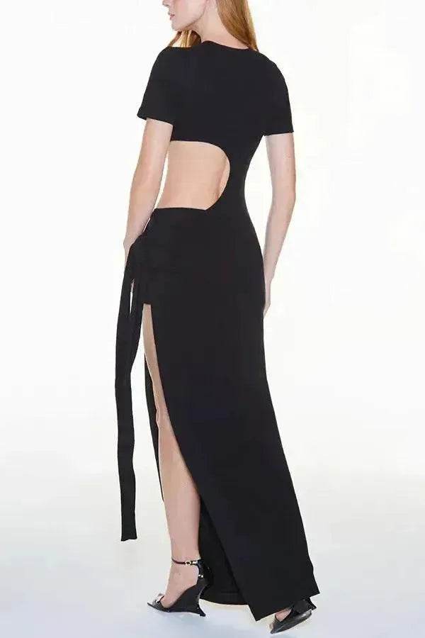 Women's Backless Lace Up Slim Fit Slit Dress - www.Shopthatapp.com