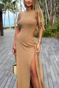Women's Backless Lace Up Slim Fit Slit Dress - www.Shopthatapp.com