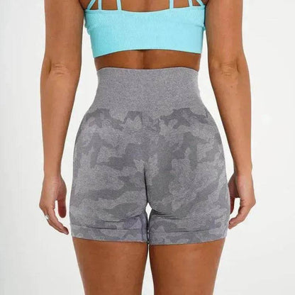 Women's Camo Jacquard Seamless Gym Shorts - www.Shopthatapp.com