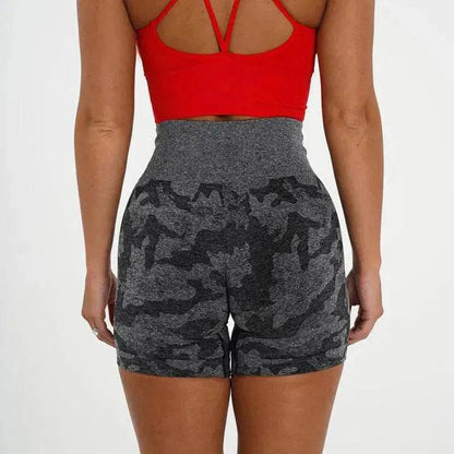 Women's Camo Jacquard Seamless Gym Shorts - www.Shopthatapp.com