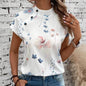Women's Casual Stand Collar Short-sleeved Digital Printed blouse top - www.Shopthatapp.com