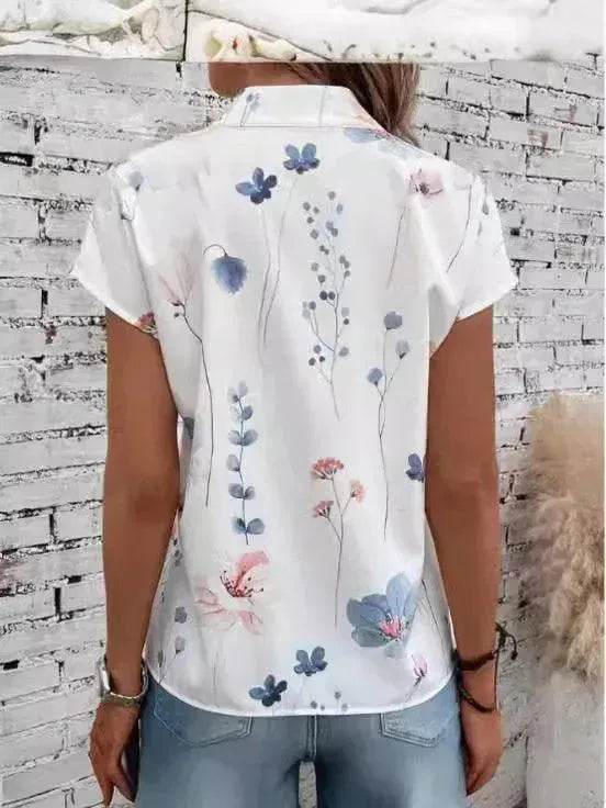 Women's Casual Stand Collar Short-sleeved Digital Printed blouse top - www.Shopthatapp.com