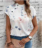 Women's Casual Stand Collar Short-sleeved Digital Printed blouse top - www.Shopthatapp.com