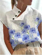 Women's Casual Stand Collar Short-sleeved Digital Printed blouse top - www.Shopthatapp.com