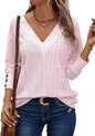 Women's Casual V-neck Long Sleeved Lace Casual Embroidered Shirt top - www.Shopthatapp.com