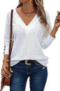 Women's Casual V-neck Long Sleeved Lace Casual Embroidered Shirt top - www.Shopthatapp.com