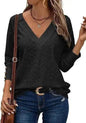 Women's Casual V-neck Long Sleeved Lace Casual Embroidered Shirt top - www.Shopthatapp.com