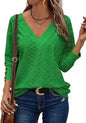 Women's Casual V-neck Long Sleeved Lace Casual Embroidered Shirt top - www.Shopthatapp.com