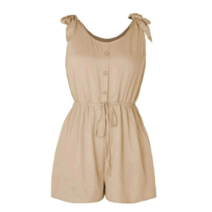 Women's Coconut Buckle Sleeveless Jumpsuit Lace-up - www.Shopthatapp.com