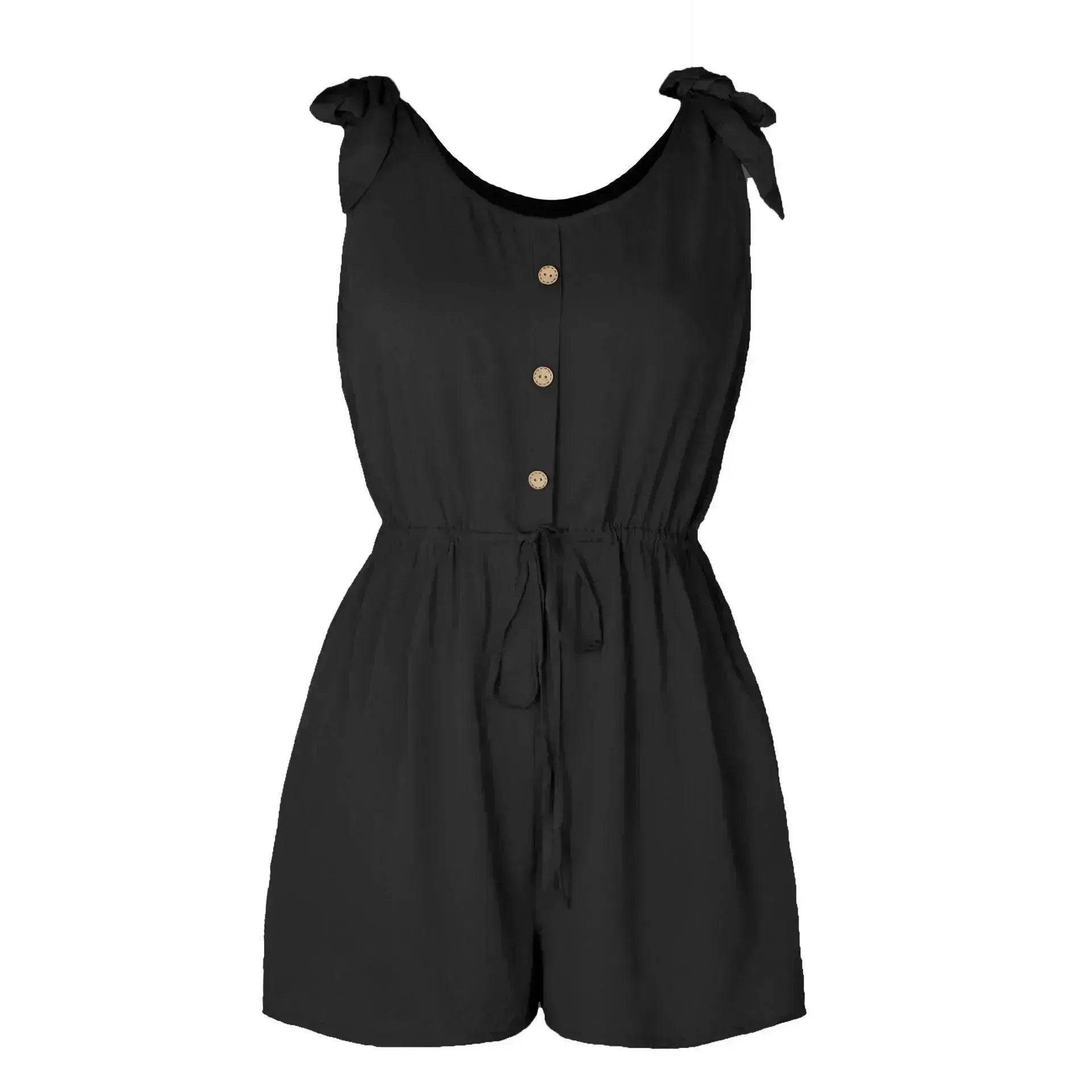 Women's Coconut Buckle Sleeveless Jumpsuit Lace-up - www.Shopthatapp.com