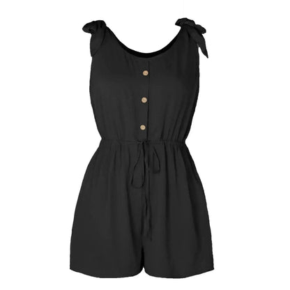 Women's Coconut Buckle Sleeveless Jumpsuit Lace-up - www.Shopthatapp.com