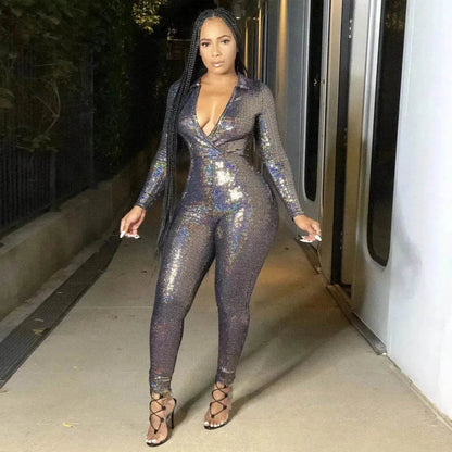 Women's Deep V Bronzing Jumpsuit - www.Shopthatapp.com