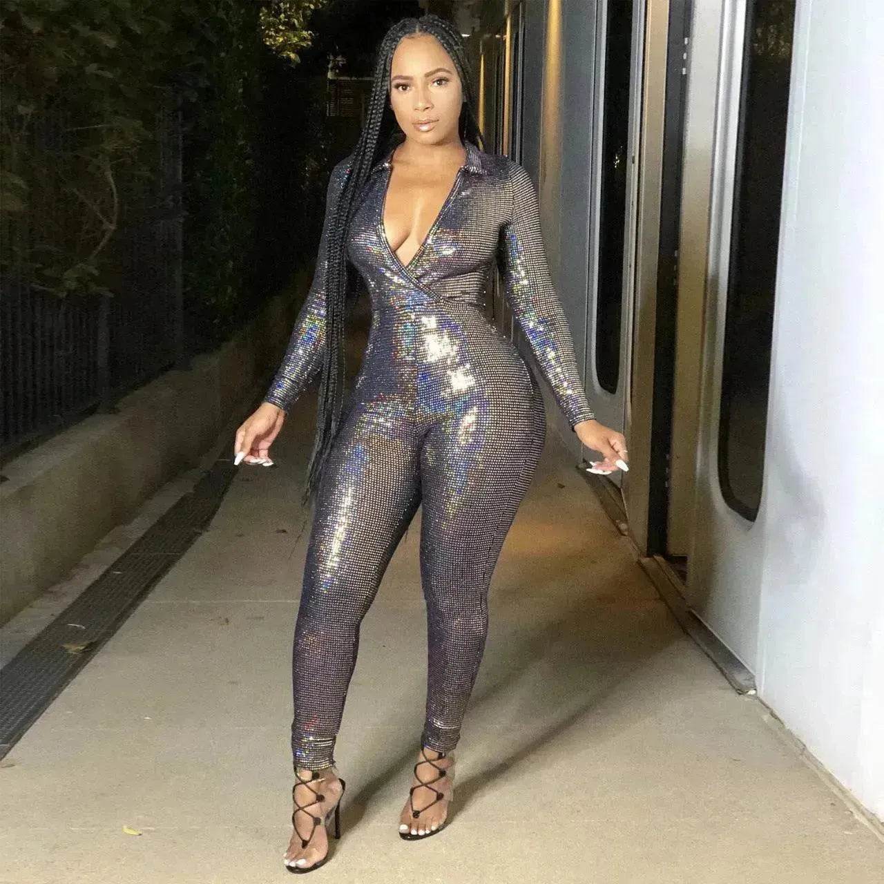 Women's Deep V Bronzing Jumpsuit - www.Shopthatapp.com