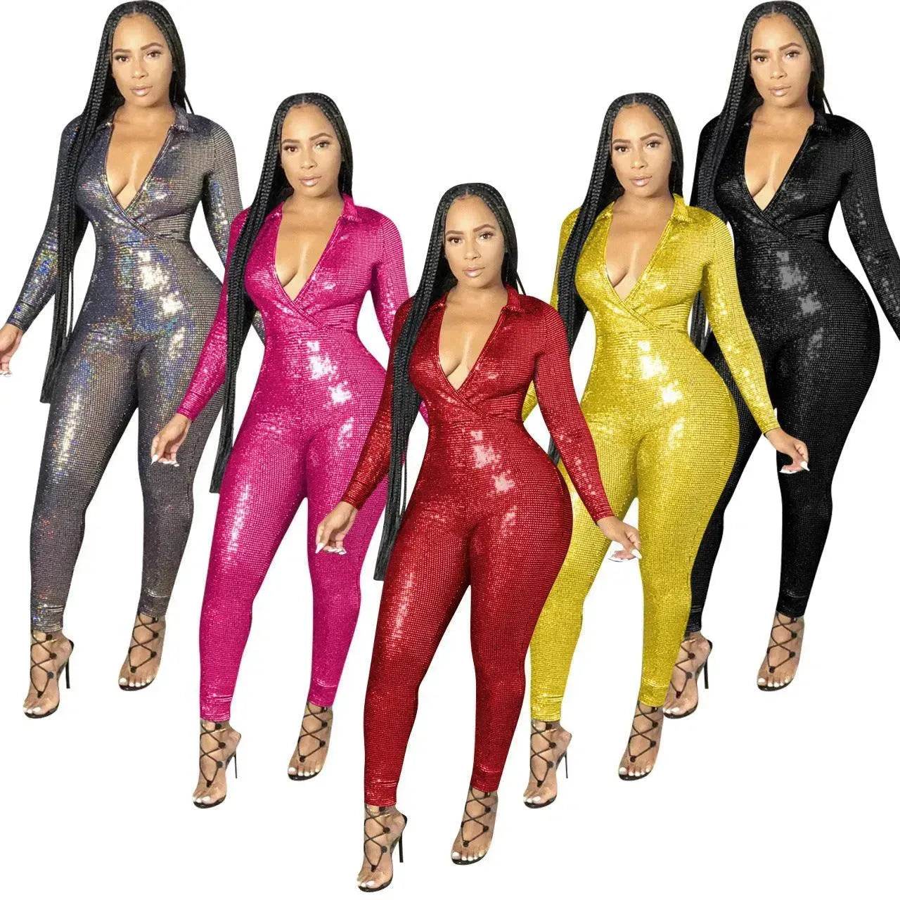 Women's Deep V Bronzing Jumpsuit - www.Shopthatapp.com