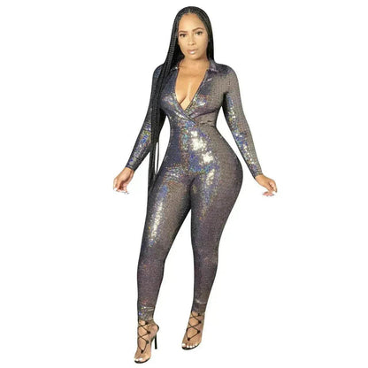 Women's Deep V Bronzing Jumpsuit - www.Shopthatapp.com