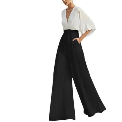 Women's Deep V High Waist Wide Leg Jumpsuit - www.Shopthatapp.com