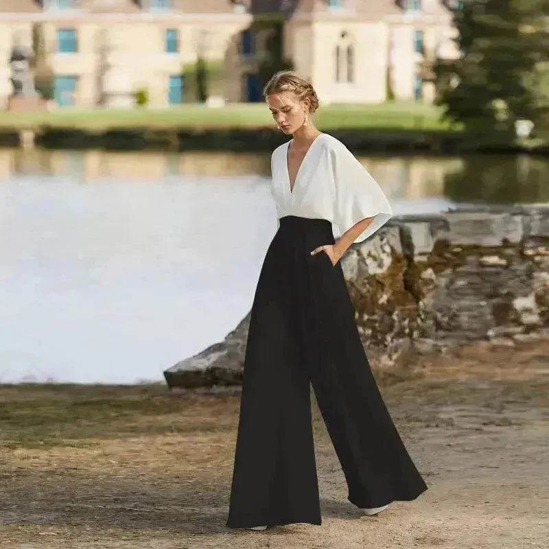 Women's Deep V High Waist Wide Leg Jumpsuit - www.Shopthatapp.com