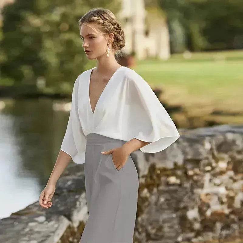 Women's Deep V High Waist Wide Leg Jumpsuit - www.Shopthatapp.com