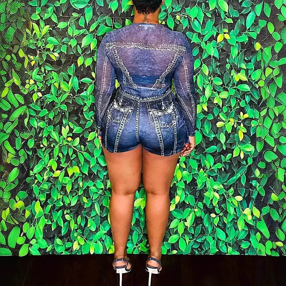 Women's Denim-like Printed Long-sleeved Jumpsuit - www.Shopthatapp.com