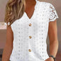 Women Short sleeved button down white lace top. - www.Shopthatapp.com