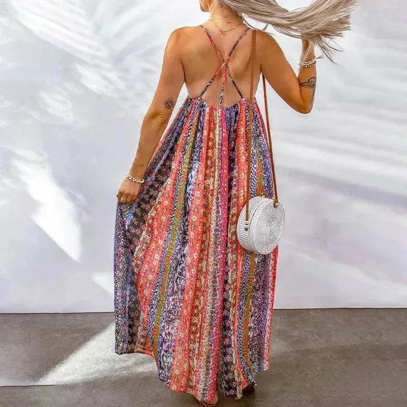 Women's Fashion High Waist Sling Cross Deep V-neck Dress - www.Shopthatapp.com