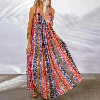 Women's Fashion High Waist Sling Cross Deep V-neck Dress - www.Shopthatapp.com