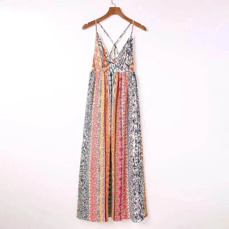 Women's Fashion High Waist Sling Cross Deep V-neck Dress - www.Shopthatapp.com