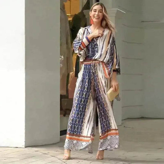 Women's Fashion Loose Printed Top Two-piece Pants - www.Shopthatapp.com