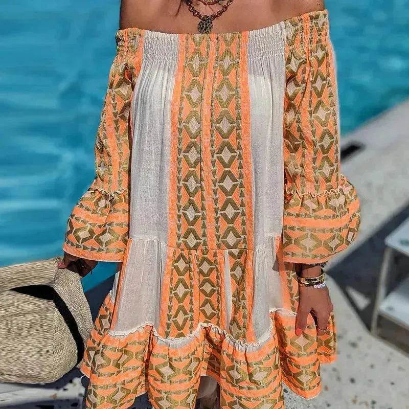 Women's Fashion Patchwork Flared Sleeves Dress - www.Shopthatapp.com