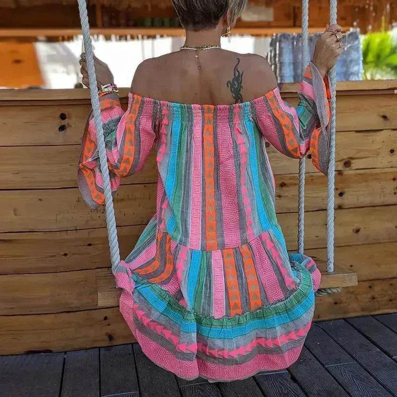 Women's Fashion Patchwork Flared Sleeves Dress - www.Shopthatapp.com